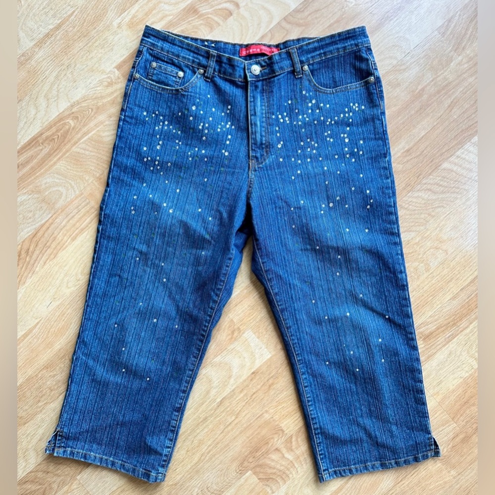 Cosmopolitan Jeans Womens 12P Blue Denim Capri Rhinestones